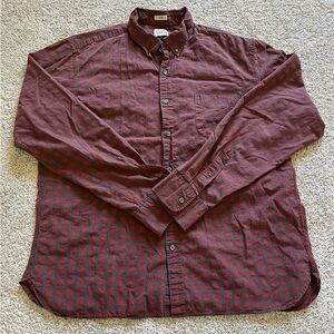 J Crew Mens XL Slim Button-Down Long Sleeve Checkered Woven Gray Red Cotton FLAW